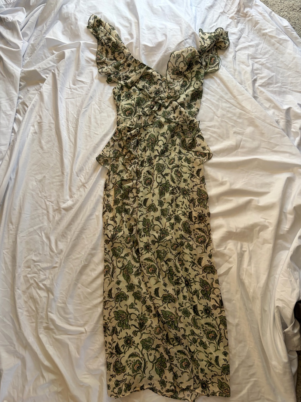 Zara Light Green Dress with Floral Trim Size M